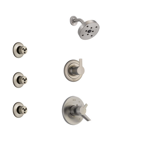 Delta Compel Stainless Steel Finish Shower System with Dual Control Handle, 3-Setting Diverter, Showerhead, and 3 Body Sprays SS17261SS1