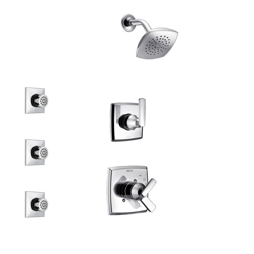 Delta Ashlyn Chrome Finish Shower System with Dual Control Handle, 3-Setting Diverter, Showerhead, and 3 Body Sprays SS172641
