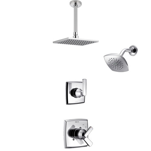 Delta Ashlyn Chrome Finish Shower System with Dual Control Handle, 3-Setting Diverter, Showerhead, and Ceiling Mount Showerhead SS172644