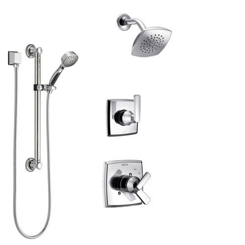 Delta Ashlyn Chrome Finish Shower System with Dual Control Handle, 3-Setting Diverter, Showerhead, and Hand Shower with Grab Bar SS172645