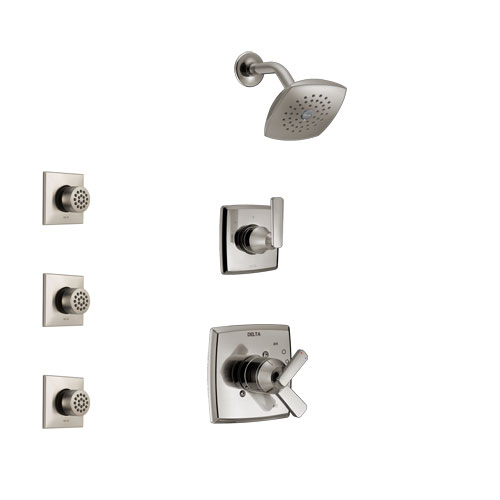 Delta Ashlyn Stainless Steel Finish Shower System with Dual Control Handle, 3-Setting Diverter, Showerhead, and 3 Body Sprays SS17264SS2