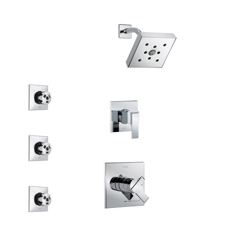 Delta Ara Chrome Finish Shower System with Dual Control Handle, 3-Setting Diverter, Showerhead, and 3 Body Sprays SS172672