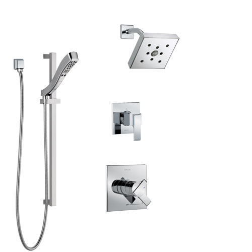 Delta Ara Chrome Finish Shower System with Dual Control Handle, 3-Setting Diverter, Showerhead, and Hand Shower with Slidebar SS172674