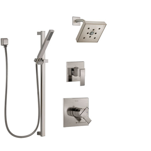 Delta Ara Stainless Steel Finish Shower System with Dual Control Handle, 3-Setting Diverter, Showerhead, and Hand Shower with Slidebar SS17267SS4