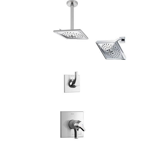 Delta Zura Chrome Finish Shower System with Dual Control Handle, 3-Setting Diverter, Showerhead, and Ceiling Mount Showerhead SS172743