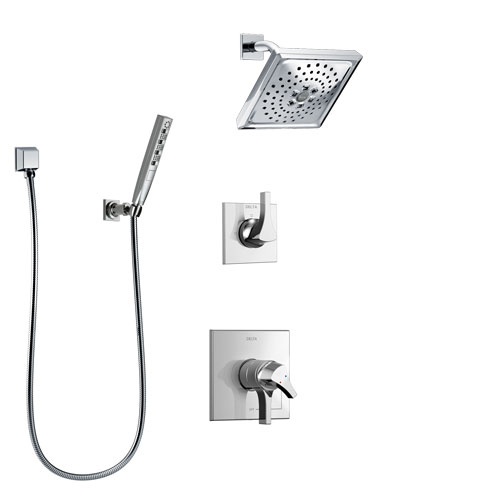 Delta Zura Chrome Finish Shower System with Dual Control Handle, 3-Setting Diverter, Showerhead, and Hand Shower with Wall Bracket SS172745