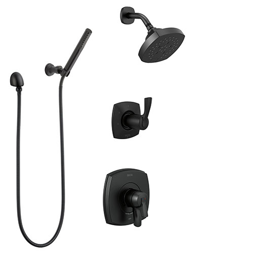 Delta Stryke Matte Black Finish Dual Control Shower System with Hand Shower and Multi-Setting Wall Mount Showerhead SS172763BL4