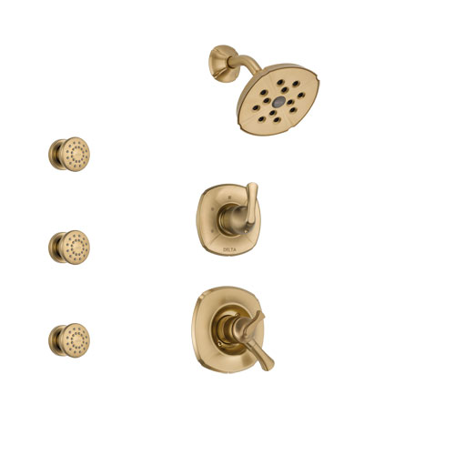 Delta Addison Champagne Bronze Finish Shower System with Dual Control Handle, 3-Setting Diverter, Showerhead, and 3 Body Sprays SS17292CZ1