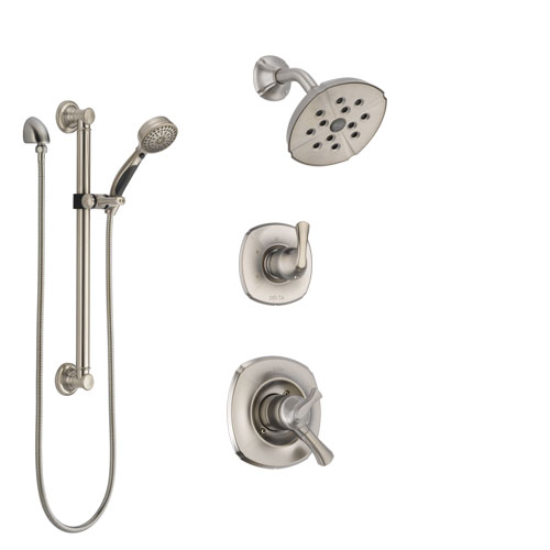 Delta Addison Stainless Steel Finish Shower System with Dual Control Handle, 3-Setting Diverter, Showerhead, and Hand Shower with Grab Bar SS17292SS3