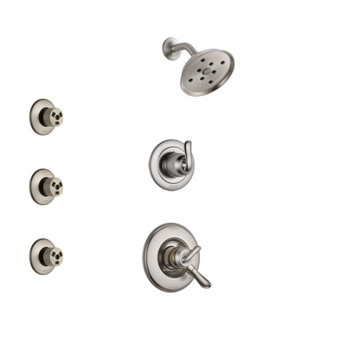 Delta Linden Stainless Steel Finish Shower System with Dual Control Handle, 3-Setting Diverter, Showerhead, and 3 Body Sprays SS17294SS1