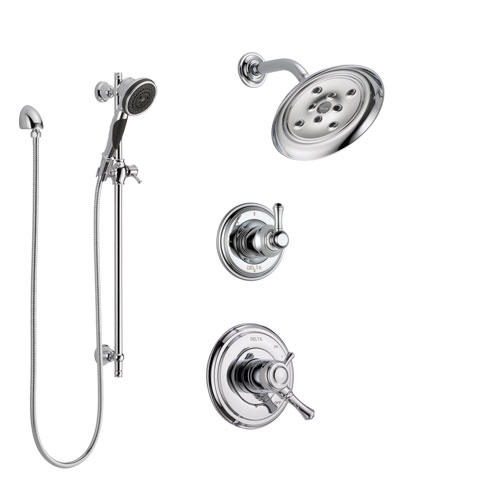 Delta Cassidy Chrome Finish Shower System with Dual Control Handle, 3-Setting Diverter, Showerhead, and Hand Shower with Slidebar SS172975