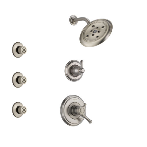 Delta Cassidy Stainless Steel Finish Shower System with Dual Control Handle, 3-Setting Diverter, Showerhead, and 3 Body Sprays SS17297SS2