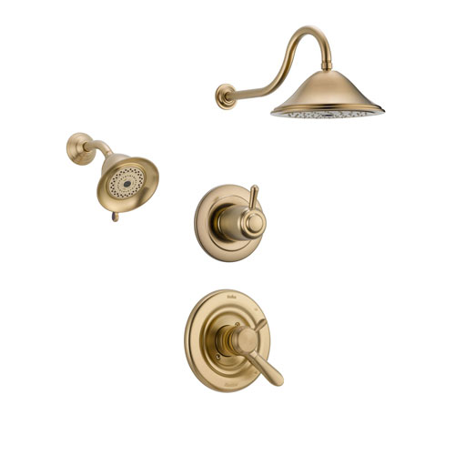 Delta Lahara Champagne Bronze Shower System with Dual Control Shower Handle, 3-setting Diverter, Large Rain Showerhead, and Smaller Wall Mount Showerhead SS173883CZ