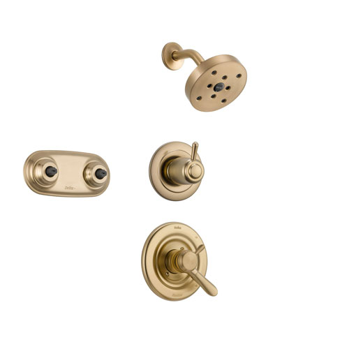 Delta Lahara Champagne Bronze Shower System with Dual Control Shower Handle, 3-setting Diverter, Modern Round Showerhead, and Dual Body Spray Plate SS173884CZ