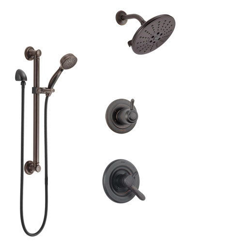 Delta Lahara Venetian Bronze Finish Shower System with Dual Control Handle, 3-Setting Diverter, Showerhead, and Hand Shower with Grab Bar SS1738RB2