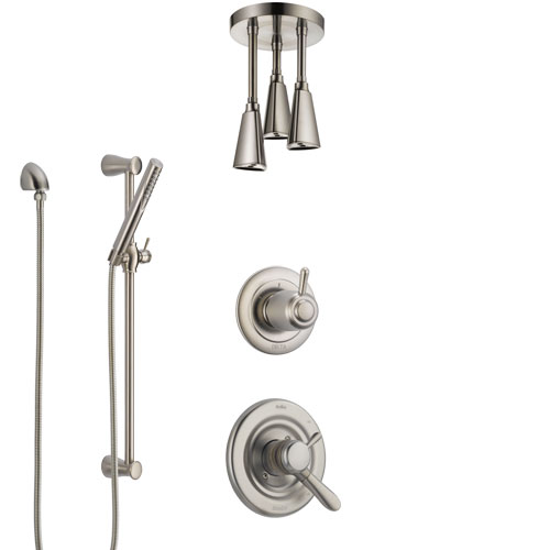 Delta Lahara Dual Control Handle Stainless Steel Finish Shower System, Diverter, Ceiling Mount Showerhead, and Hand Shower with Slidebar SS1738SS6