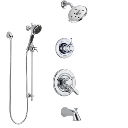 Delta Lahara Chrome Finish Tub and Shower System with Dual Control Handle, 3-Setting Diverter, Showerhead, and Hand Shower with Slidebar SS174385