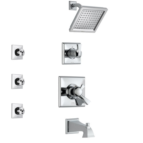 Delta Dryden Chrome Finish Tub and Shower System with Dual Control Handle, 3-Setting Diverter, Showerhead, and 3 Body Sprays SS1745112