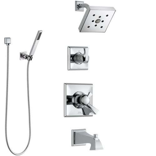 Delta Dryden Chrome Finish Tub and Shower System with Dual Control Handle, 3-Setting Diverter, Showerhead, and Hand Shower with Wall Bracket SS1745124