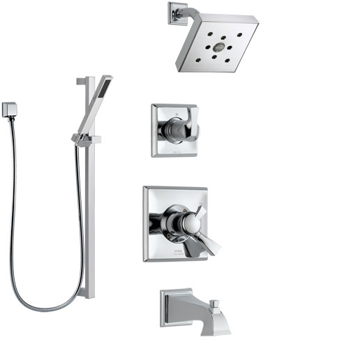 Delta Dryden Chrome Finish Tub and Shower System with Dual Control Handle, 3-Setting Diverter, Showerhead, and Hand Shower with Slidebar SS1745125