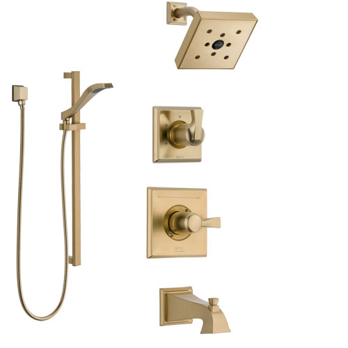 Delta Dryden Champagne Bronze Tub and Shower System with Dual Control Handle, 3-Setting Diverter, Showerhead, and Hand Shower with Slidebar SS17451CZ2
