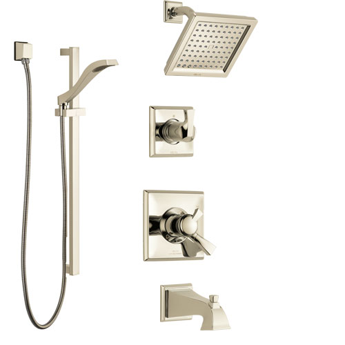 Delta Dryden Polished Nickel Tub and Shower System with Dual Control Handle, 3-Setting Diverter, Showerhead, and Hand Shower with Slidebar SS17451PN2
