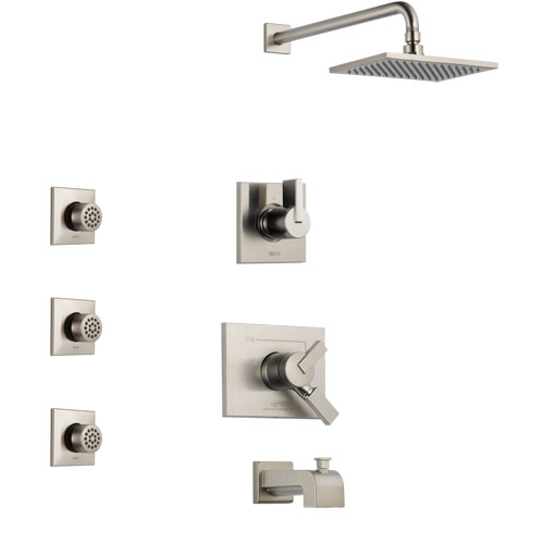 Delta Vero Stainless Steel Finish Tub and Shower System with Dual Control Handle, 3-Setting Diverter, Showerhead, and 3 Body Sprays SS174531SS1