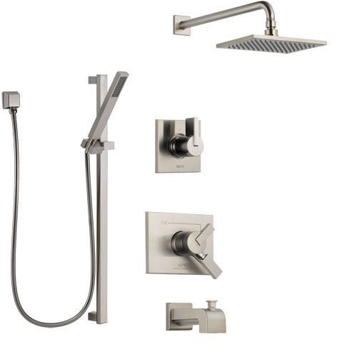 Delta Vero Stainless Steel Finish Tub and Shower System with Dual Control Handle, Diverter, Showerhead, and Hand Shower with Slidebar SS174531SS4