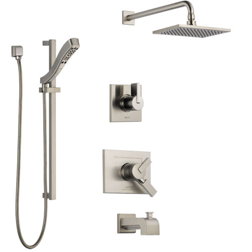 Delta Vero Stainless Steel Finish Tub and Shower System with Dual Control Handle, Diverter, Showerhead, and Hand Shower with Slidebar SS174531SS5