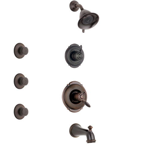 Delta Victorian Venetian Bronze Finish Tub and Shower System with Dual Control Handle, 3-Setting Diverter, Showerhead, and 3 Body Sprays SS174551RB1