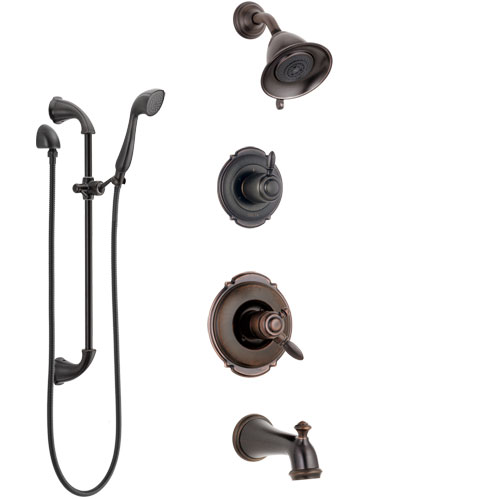 Delta Victorian Venetian Bronze Tub and Shower System with Dual Control Handle, Diverter, Showerhead, and Hand Shower with Slidebar SS174551RB4
