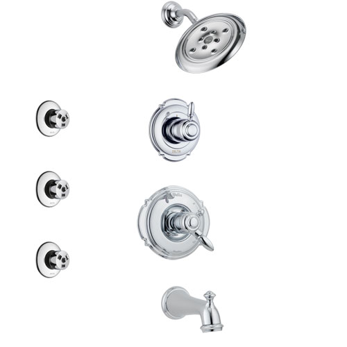 Delta Victorian Chrome Finish Tub and Shower System with Dual Control Handle, 3-Setting Diverter, Showerhead, and 3 Body Sprays SS1745522