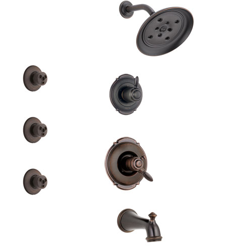 Delta Victorian Venetian Bronze Finish Tub and Shower System with Dual Control Handle, 3-Setting Diverter, Showerhead, and 3 Body Sprays SS174552RB2