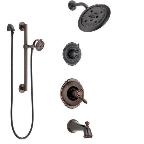 Delta Victorian Venetian Bronze Tub and Shower System with Dual Control Handle, Diverter, Showerhead, and Hand Shower with Grab Bar SS174552RB5