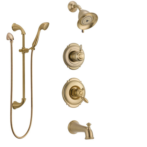 Delta Victorian Champagne Bronze Tub and Shower System with Dual Control Handle, Diverter, Showerhead, and Hand Shower with Slidebar SS17455CZ2