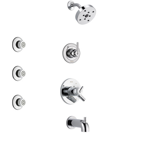 Delta Trinsic Chrome Finish Tub and Shower System with Dual Control Handle, 3-Setting Diverter, Showerhead, and 3 Body Sprays SS174591