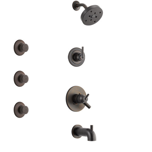 Delta Trinsic Venetian Bronze Finish Tub and Shower System with Dual Control Handle, 3-Setting Diverter, Showerhead, and 3 Body Sprays SS17459RB1