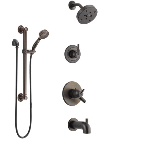 Delta Trinsic Venetian Bronze Tub and Shower System with Dual Control Handle, 3-Setting Diverter, Showerhead, and Hand Shower with Grab Bar SS17459RB3