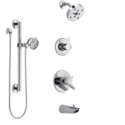 Delta Compel Chrome Finish Tub and Shower System with Dual Control Handle, 3-Setting Diverter, Showerhead, and Hand Shower with Grab Bar SS174615