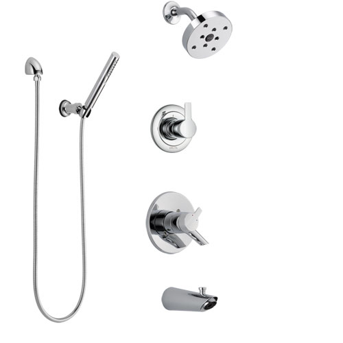 Delta Compel Chrome Finish Tub and Shower System with Dual Control Handle, 3-Setting Diverter, Showerhead, and Hand Shower with Wall Bracket SS174616