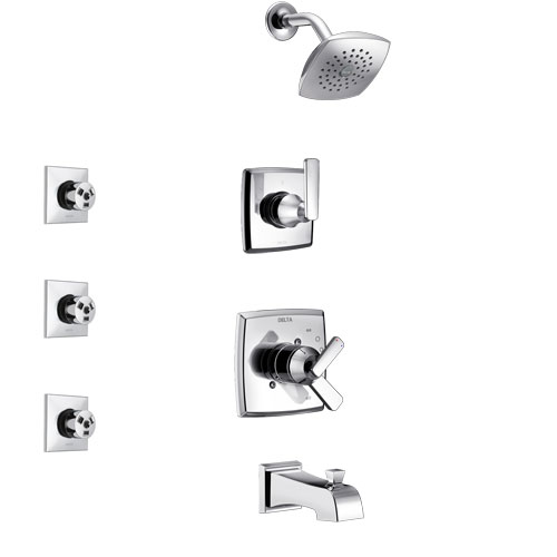 Delta Ashlyn Chrome Finish Tub and Shower System with Dual Control Handle, 3-Setting Diverter, Showerhead, and 3 Body Sprays SS174642