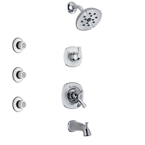 Delta Addison Chrome Finish Tub and Shower System with Dual Control Handle, 3-Setting Diverter, Showerhead, and 3 Body Sprays SS174921