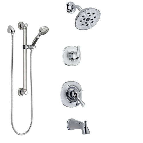 Delta Addison Chrome Finish Tub and Shower System with Dual Control Handle, 3-Setting Diverter, Showerhead, and Hand Shower with Grab Bar SS174923
