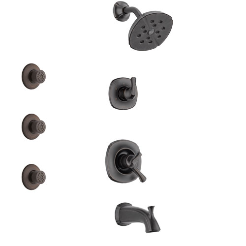 Delta Addison Venetian Bronze Finish Tub and Shower System with Dual Control Handle, 3-Setting Diverter, Showerhead, and 3 Body Sprays SS17492RB1