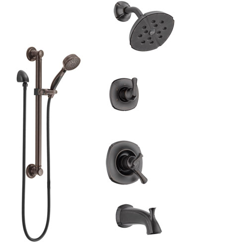 Delta Addison Venetian Bronze Tub and Shower System with Dual Control Handle, 3-Setting Diverter, Showerhead, and Hand Shower with Grab Bar SS17492RB3