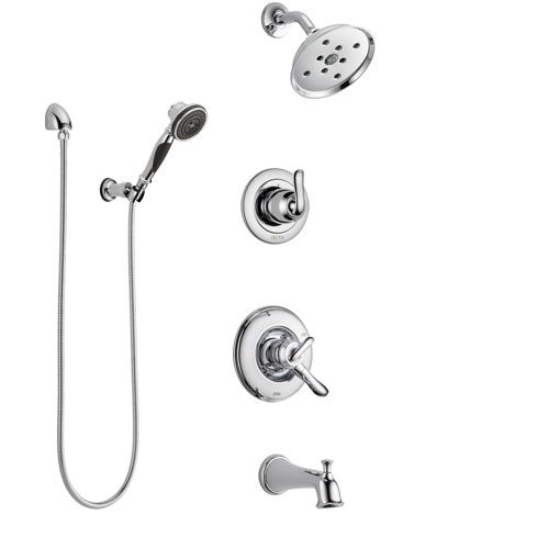 Delta Linden Chrome Finish Tub and Shower System with Dual Control Handle, 3-Setting Diverter, Showerhead, and Hand Shower with Wall Bracket SS174943