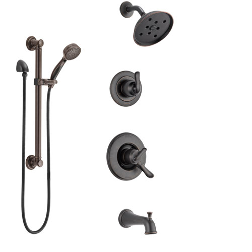 Delta Linden Venetian Bronze Tub and Shower System with Dual Control Handle, 3-Setting Diverter, Showerhead, and Hand Shower with Grab Bar SS17494RB3