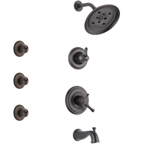 Delta Cassidy Venetian Bronze Finish Tub and Shower System with Dual Control Handle, 3-Setting Diverter, Showerhead, and 3 Body Sprays SS17497RB2