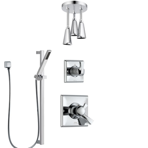 Delta Dryden Chrome Finish Shower System with Dual Control Handle, 3-Setting Diverter, Ceiling Mount Showerhead, and Hand Shower with Slidebar SS17514