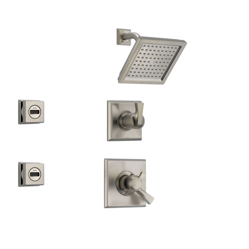Delta Dryden Stainless Steel Shower System with Dual Control Shower Handle, 3-setting Diverter, Modern Square Showerhead, and 2 Body Sprays SS175181SS